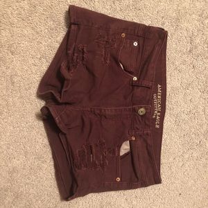 Maroon distressed shorts